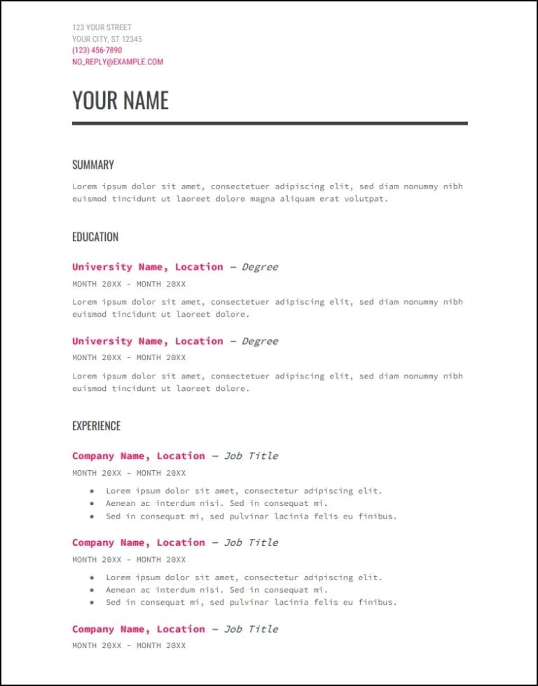 Free Resume Templates